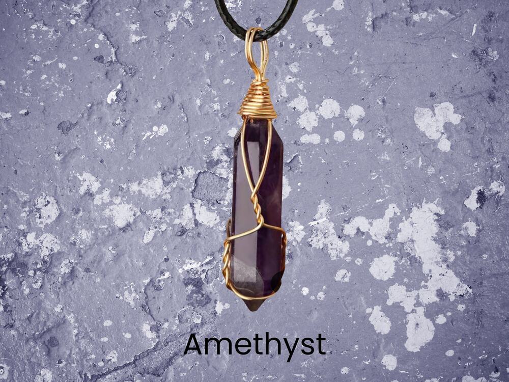 Amethyst Gold Wrapped Necklace Boho Pendant Necklace